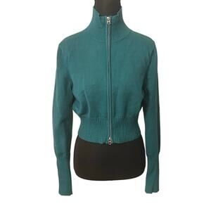 Urban Outfitters Teal Zip-Up Mock Neck Cropped Sweater Jacket Women’s Large